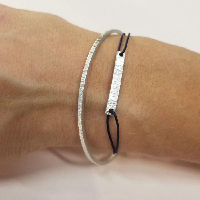 bracelet jonc argent texture écorce largeur fine artisanat lyon