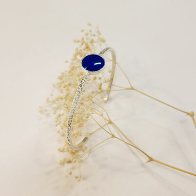 Bracelet jonc en argent et lapis lazuli serti décoré création sophie mouleyre lyon